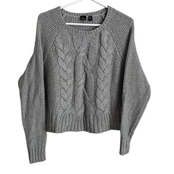 Eileen Fisher Cable Knit Sweater Grey The Fisher Project Merino Crop Minimal XL - Picture 2 of 6